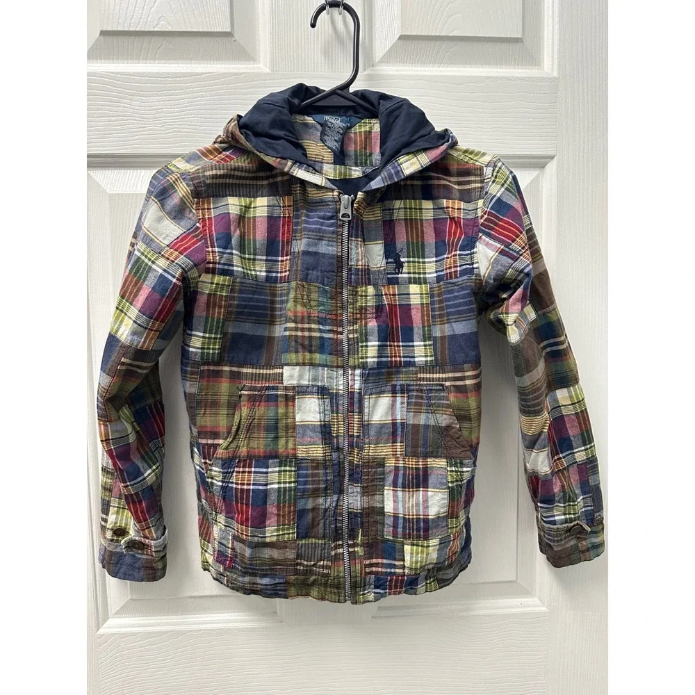 Polo Ralph Lauren Kids S 8 Patchwork Plaid Full Zip Hooded Jacket Multi-Color